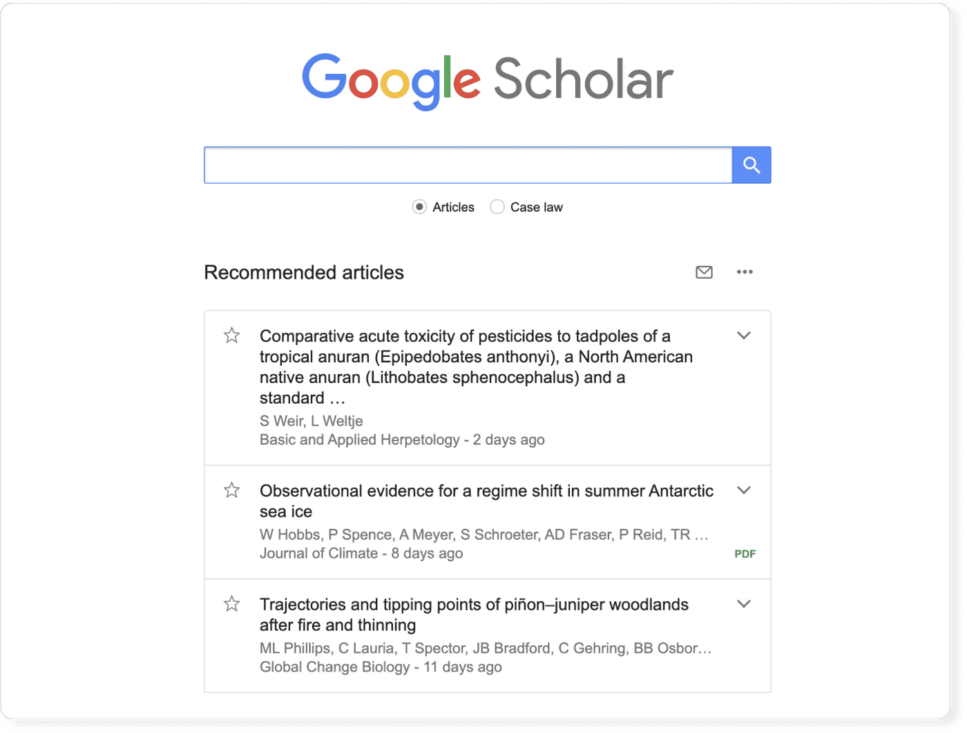 Google Scholar home page